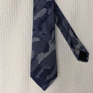 Designer Blue Camo Cotton Thin Tie, Handmade